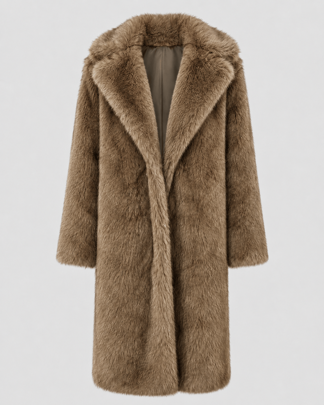 Longline Woman Coat with Wide Lapel Collar and Effortless Open Front