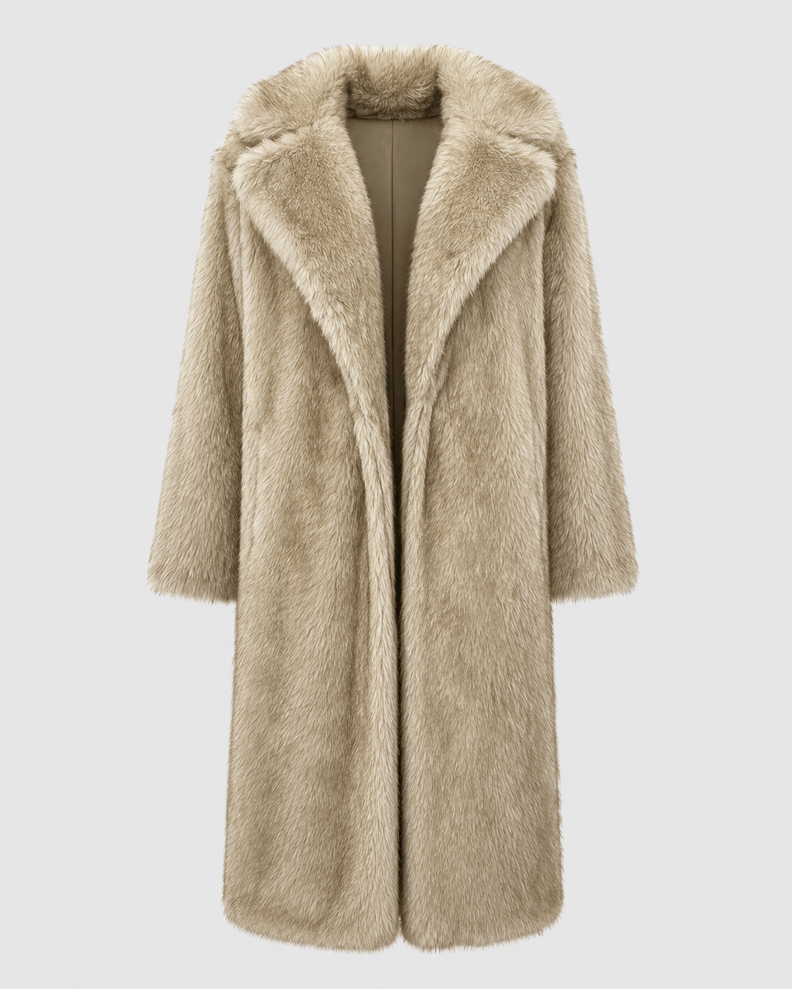 Longline Woman Coat with Wide Lapel Collar and Effortless Open Front