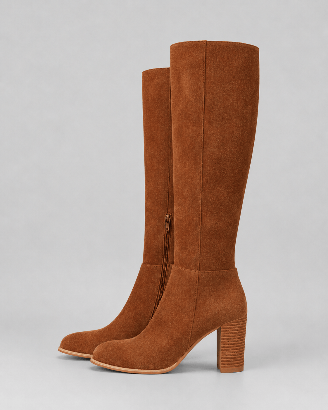 Women's Knee High Block Heel Boots UK with Side Zip and Round Toe