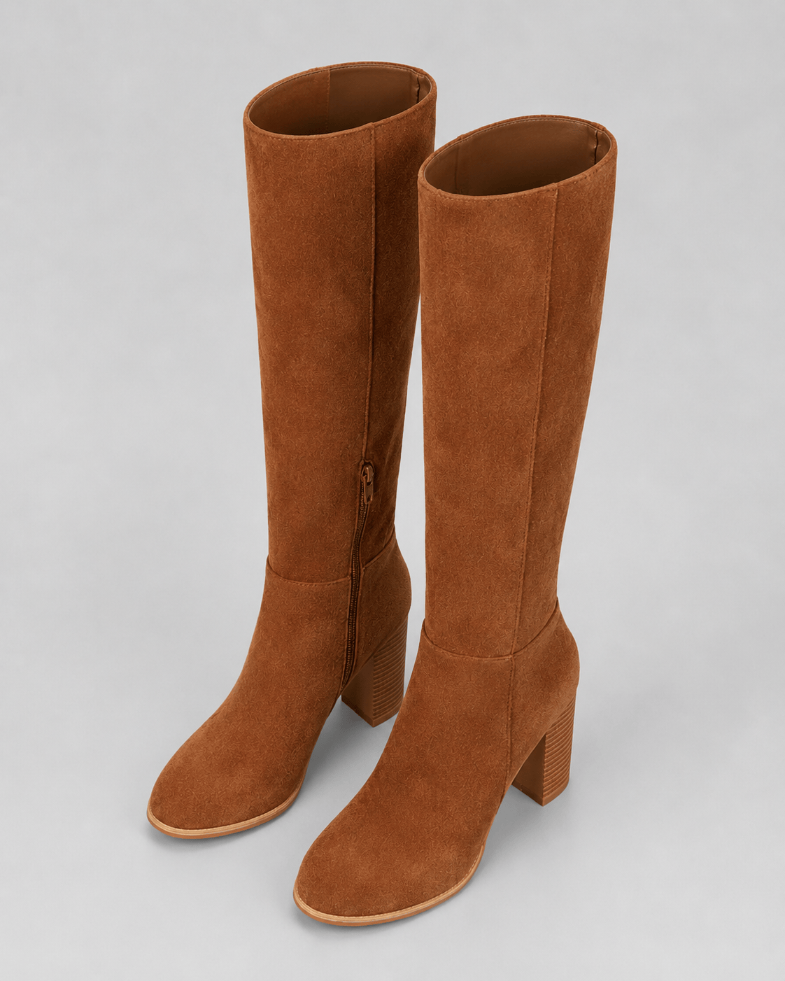 Women's Knee High Block Heel Boots UK with Side Zip and Round Toe