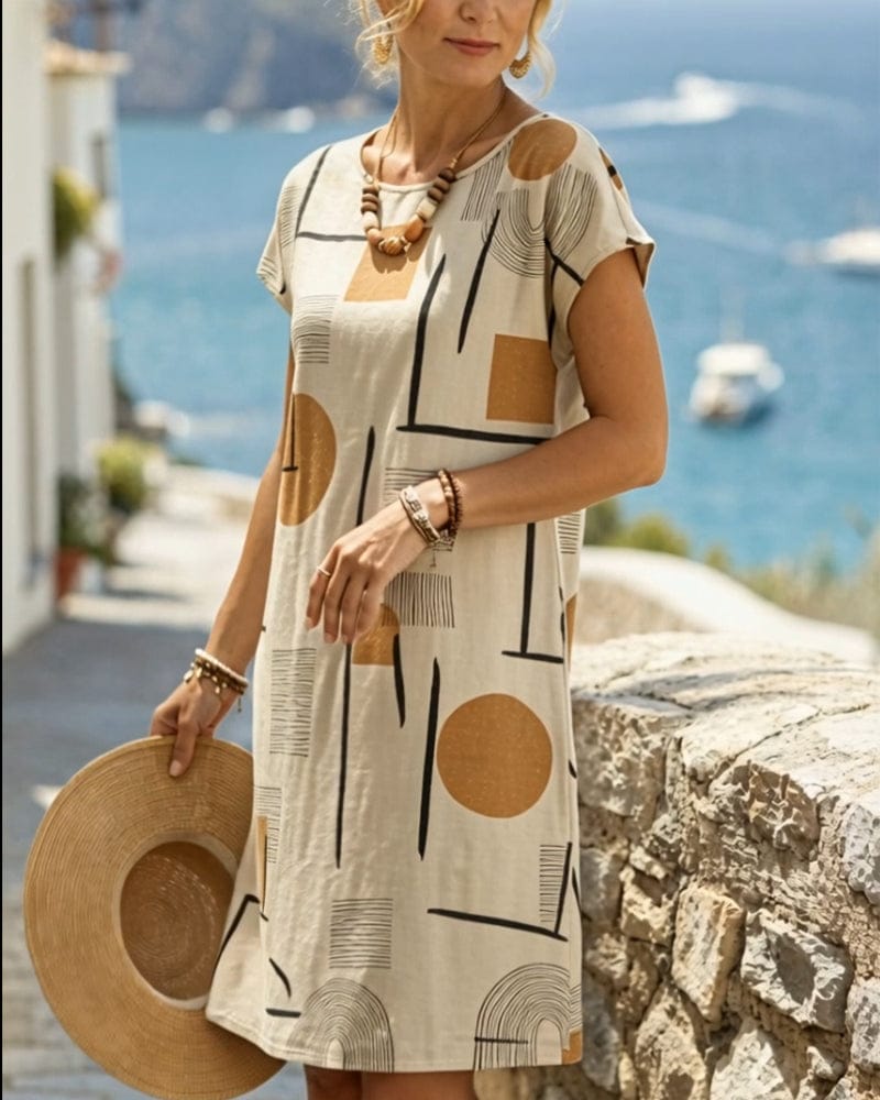 Women's Abstract Geometric Print Shift Dress | Mini