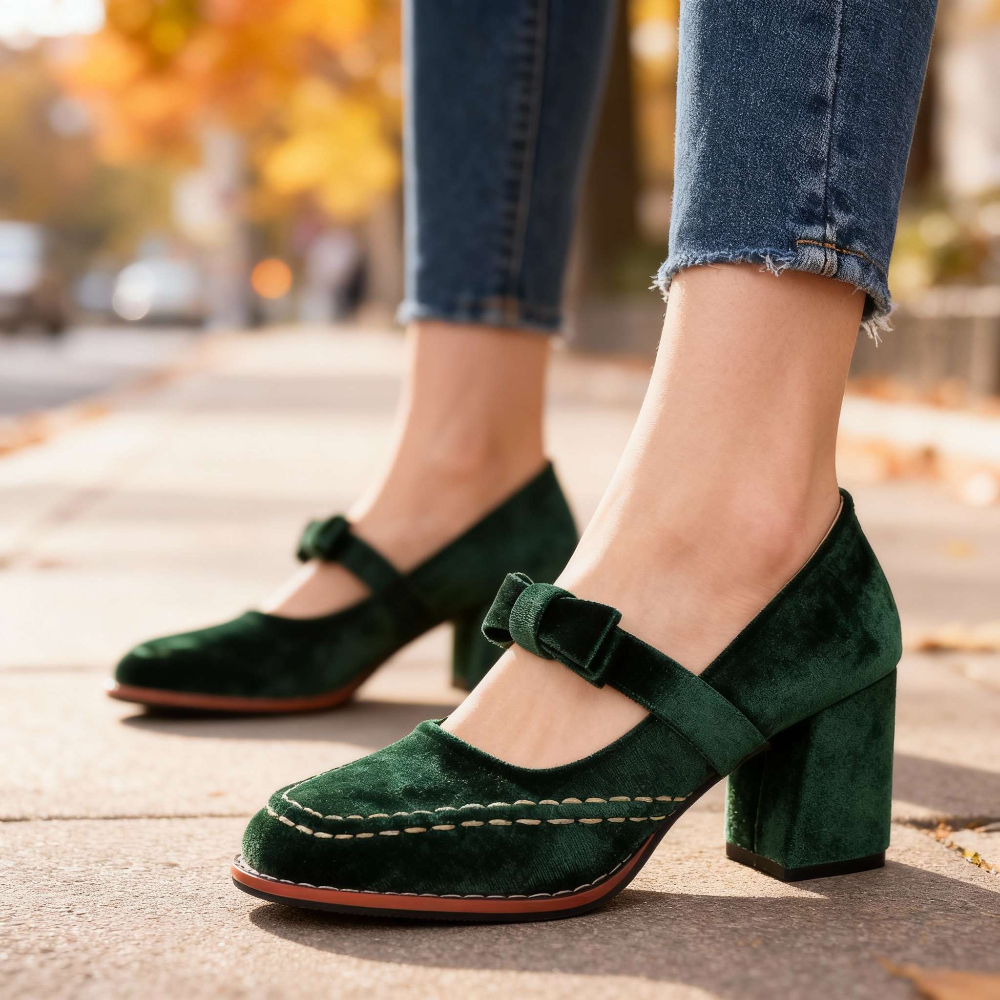 Women's Block Heel Mary Jane with Bow Tie | Classic