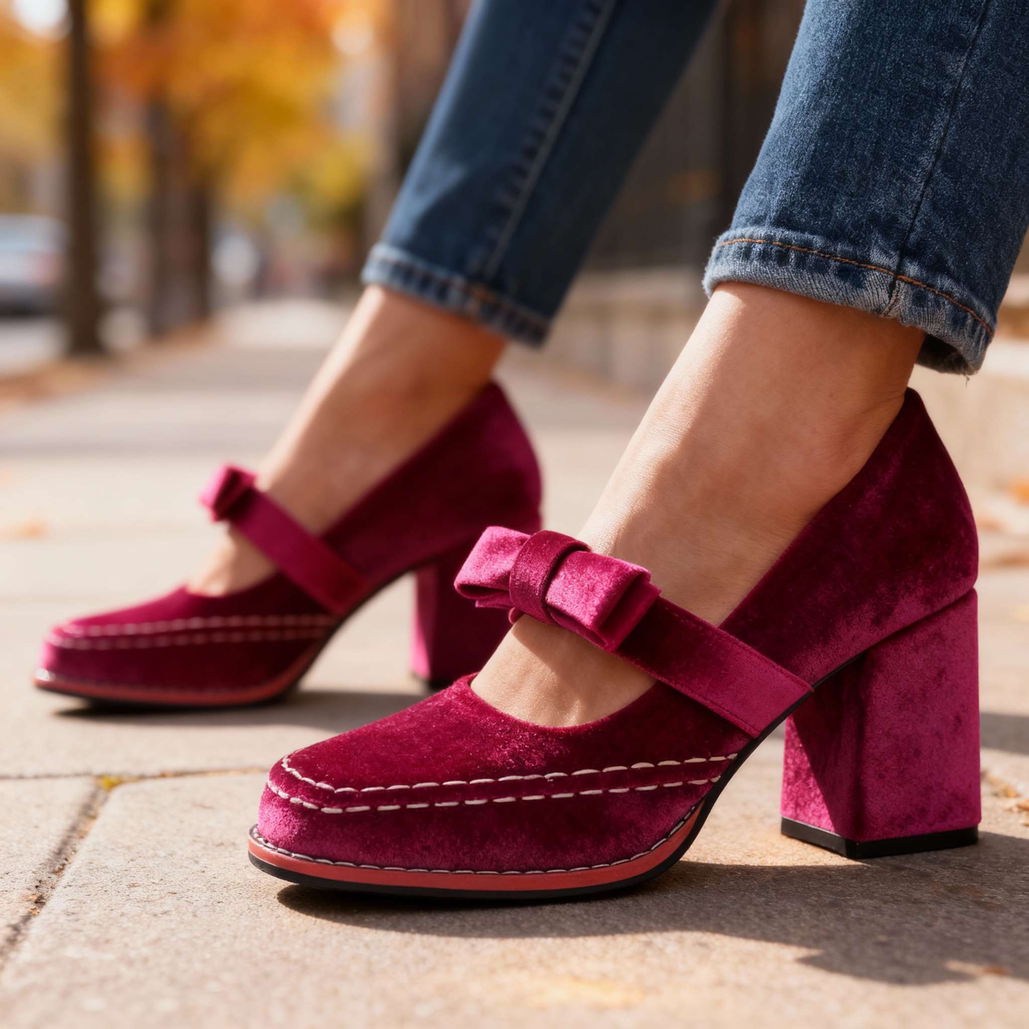 Women's Block Heel Mary Jane with Bow Tie | Classic