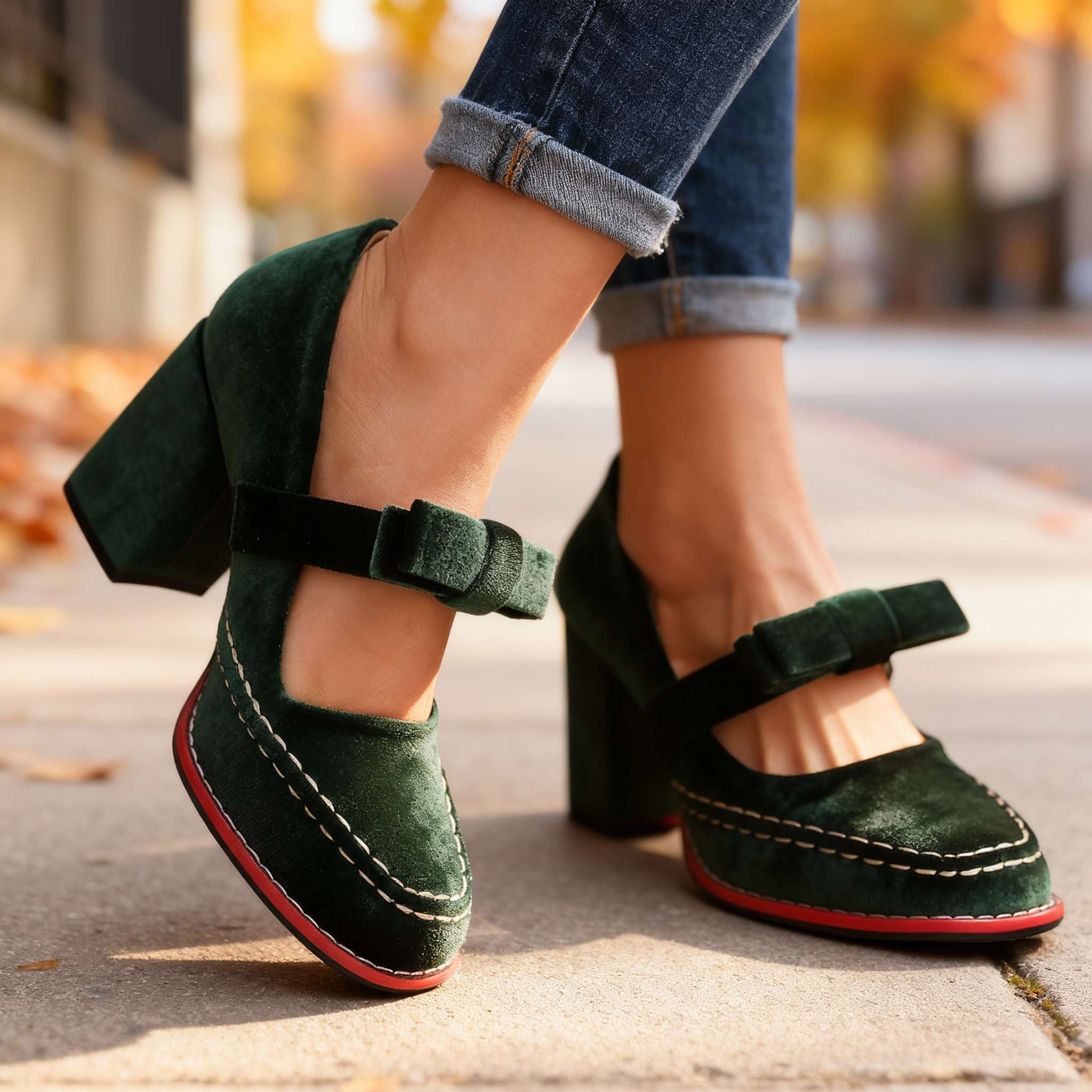 Women's Block Heel Mary Jane with Bow Tie | Classic
