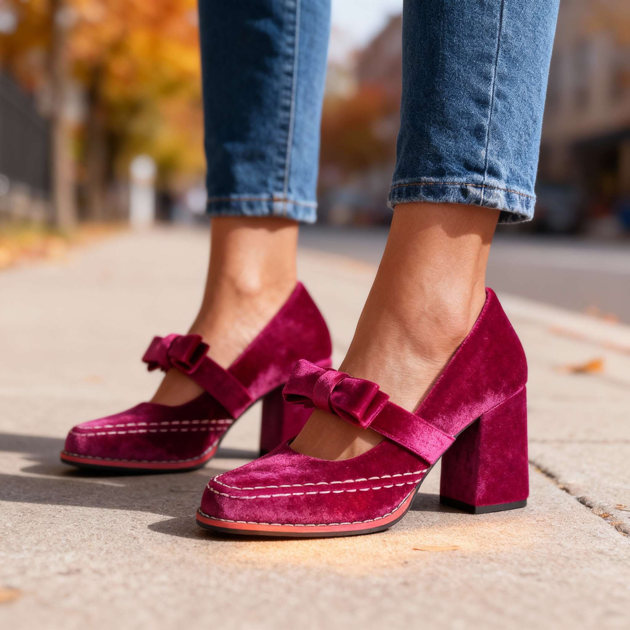 Women's Block Heel Mary Jane with Bow Tie | Classic