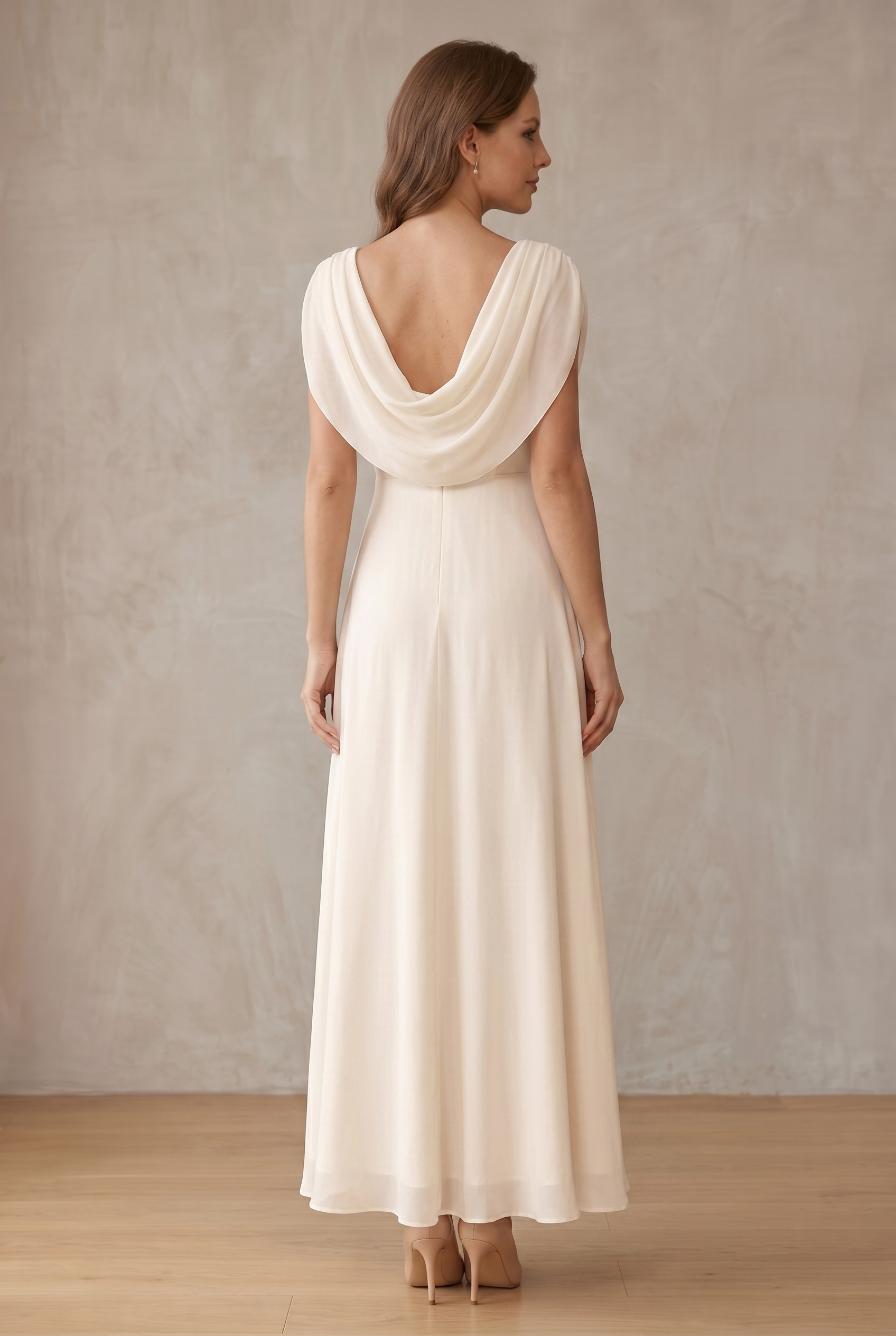 Women's Draped Cowl Neck Sleeveless Wedding Guest Dress | Maxi