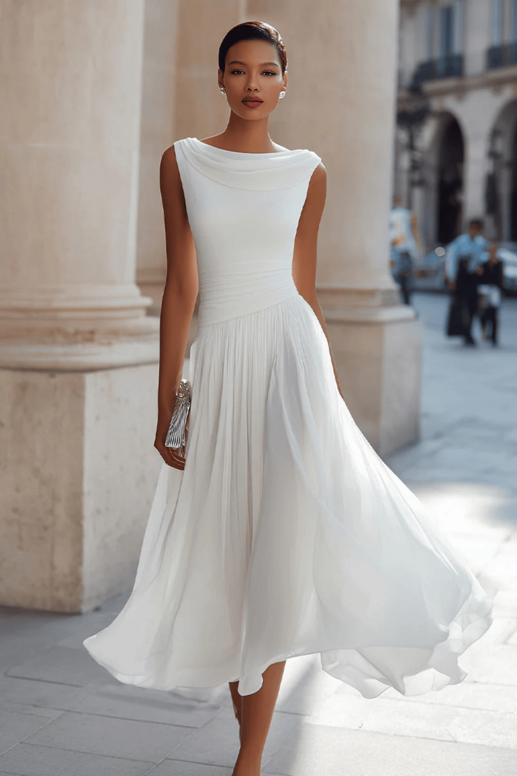 Women's Dress | Draped A-Line Wedding Guest Midi