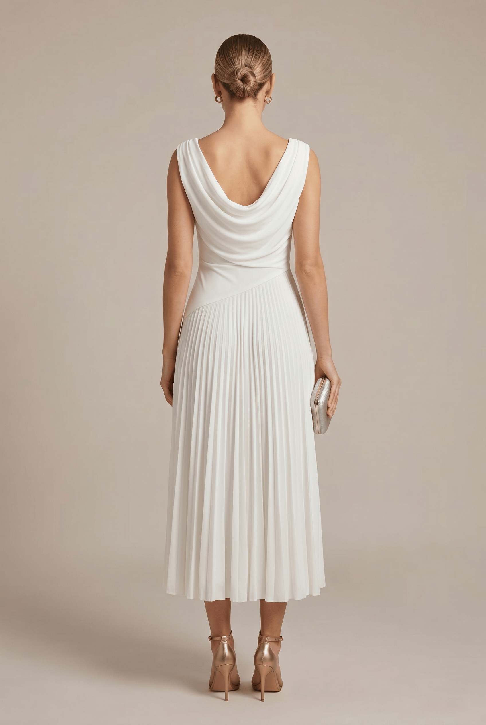 Women's Dress | Sleeveless Draped Neckline Pleated Midi
