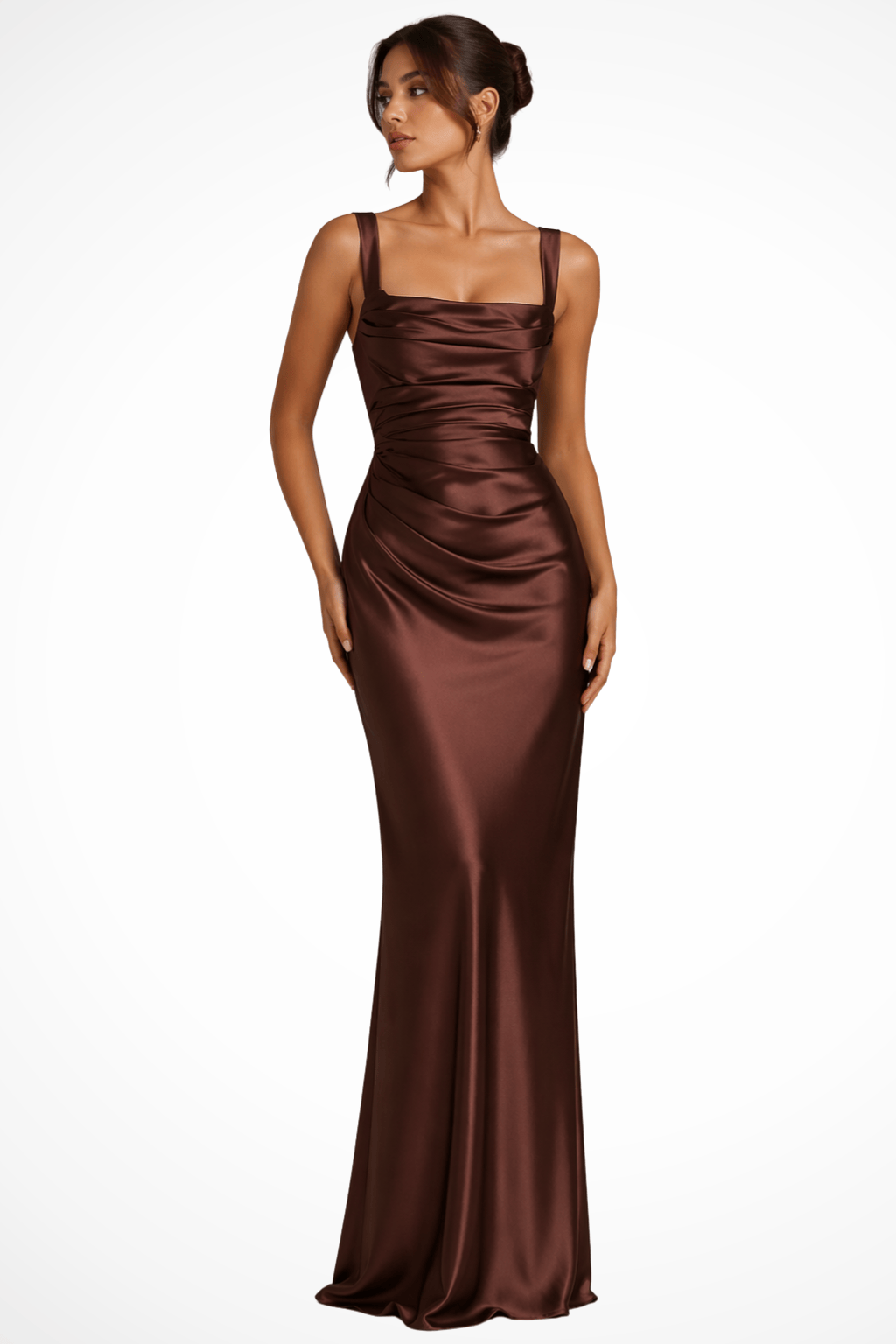 Women's Dress | Wedding Guest Square Neck Ruched Maxi