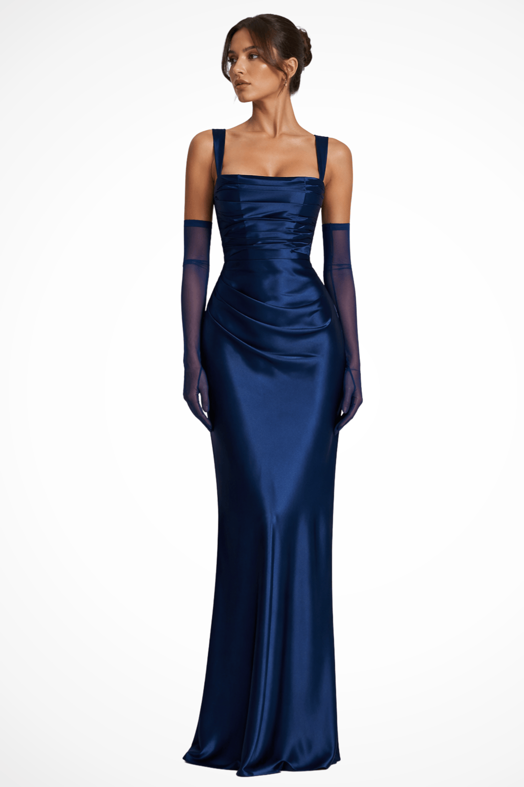 Women's Dress | Wedding Guest Square Neck Ruched Maxi