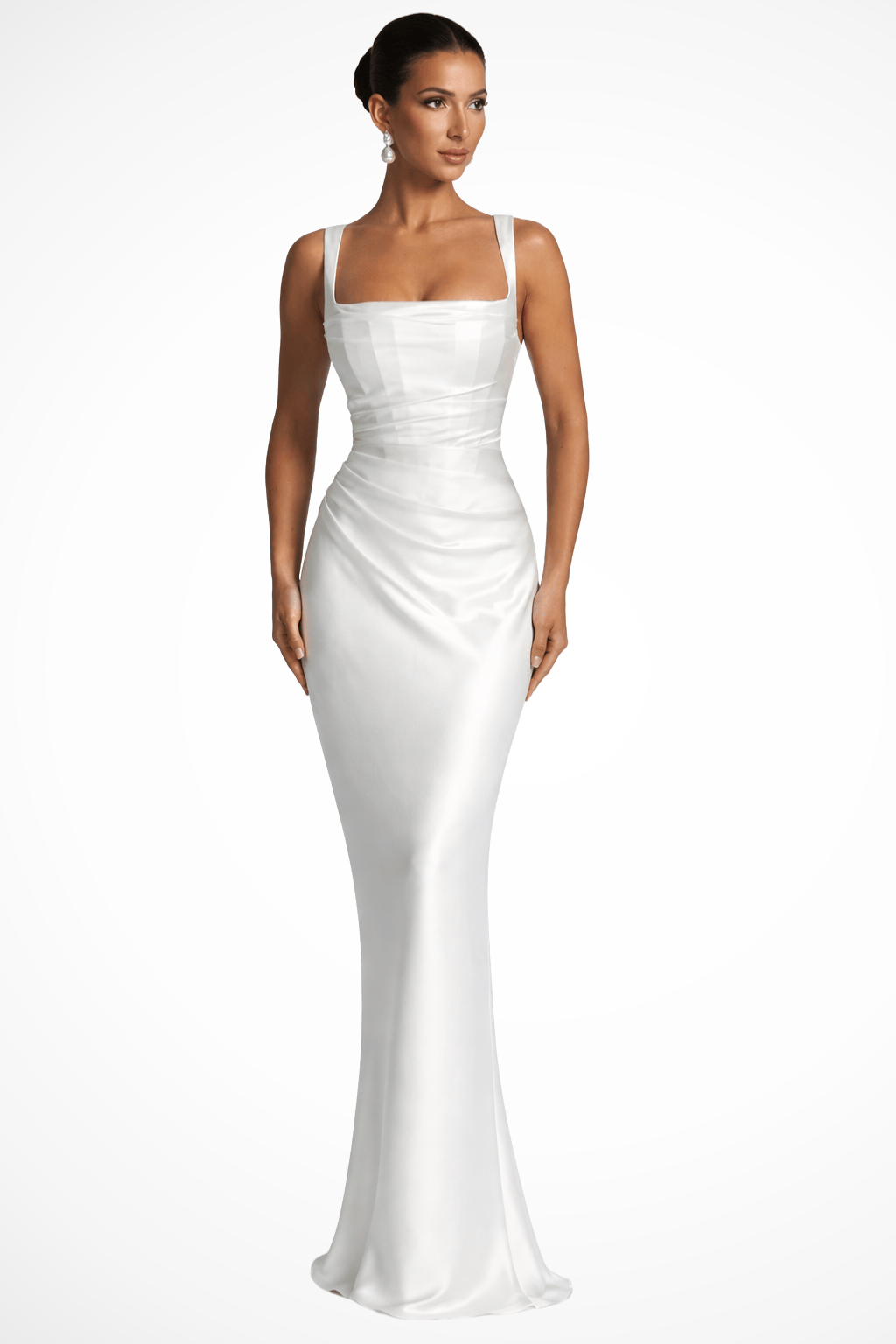 Women's Dress | Wedding Guest Square Neck Ruched Maxi
