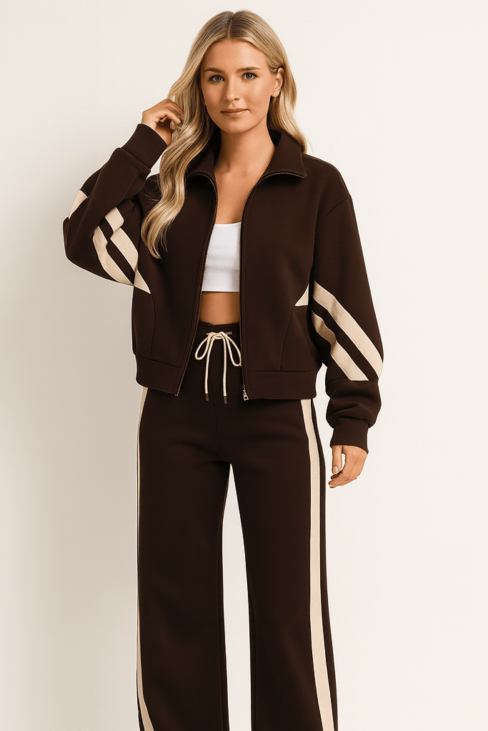 Women’s High Neck Long Sleeve Tracksuit Set | Zip Up