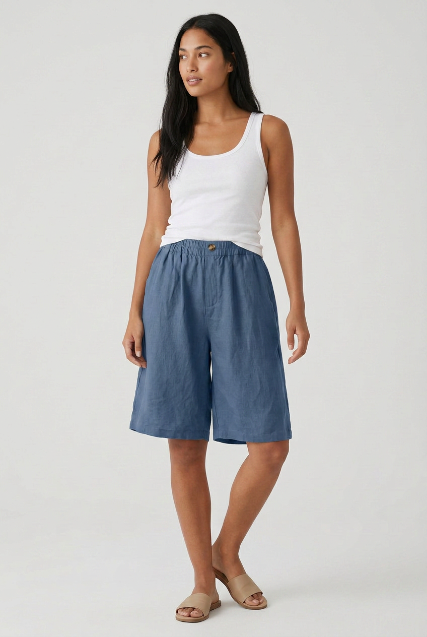 Women’s High Waist Knee Length Shorts | Side Pockets
