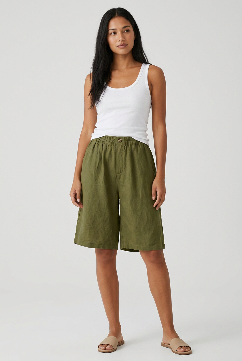 Women’s High Waist Knee Length Shorts | Side Pockets