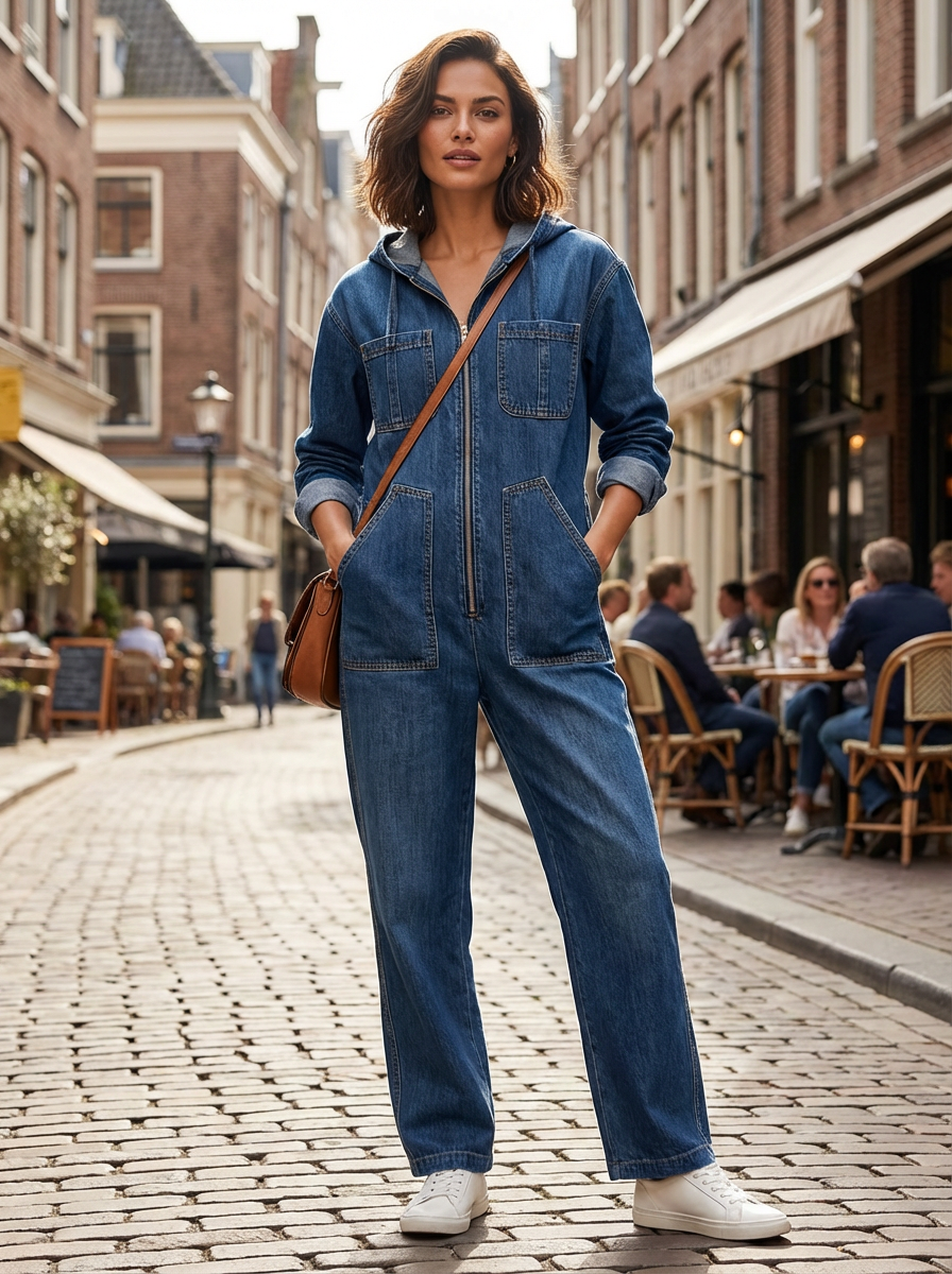 Women’s Hooded Zipper Jumpsuit | Wide Leg