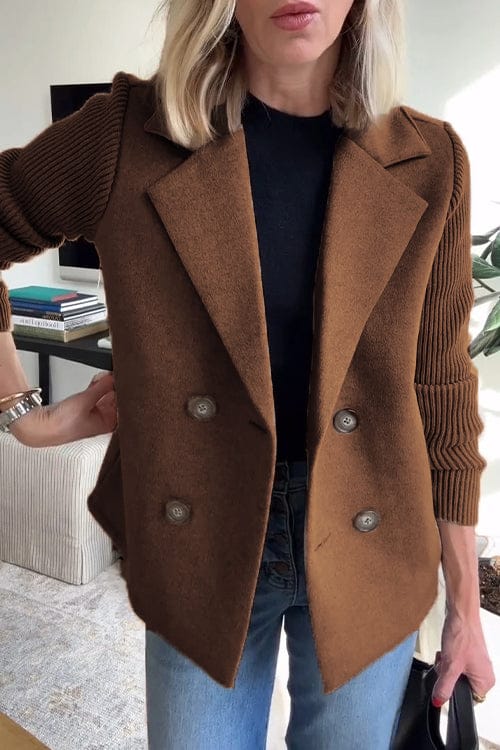 Women's Knitted Sleeve Blazer with Notched Lapel | Double Breasted