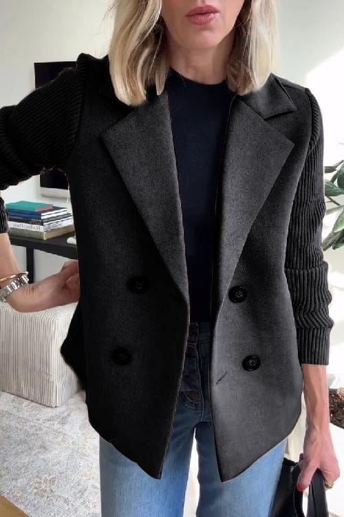 Women's Knitted Sleeve Blazer with Notched Lapel | Double Breasted