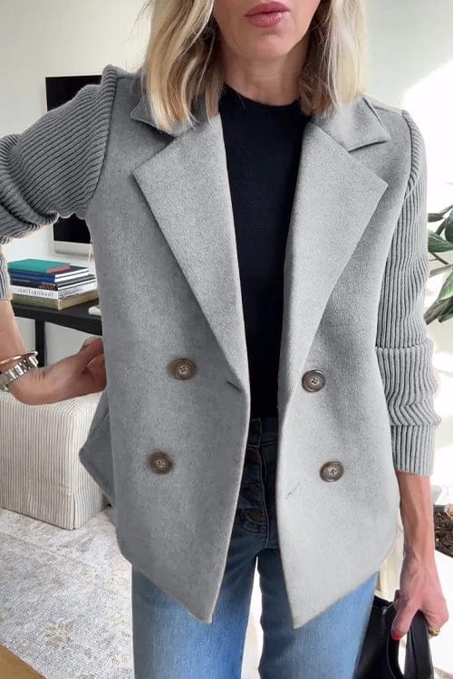 Women's Knitted Sleeve Blazer with Notched Lapel | Double Breasted