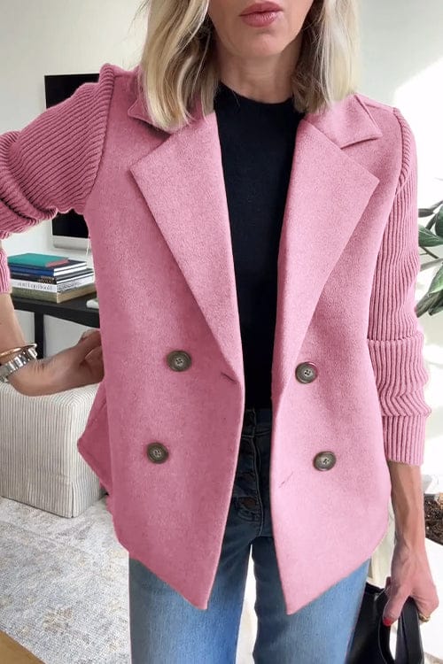 Women's Knitted Sleeve Blazer with Notched Lapel | Double Breasted