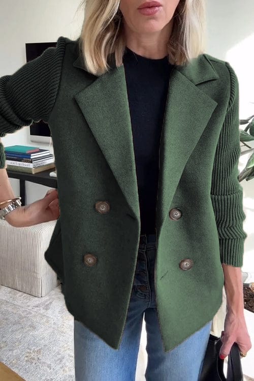 Women's Knitted Sleeve Blazer with Notched Lapel | Double Breasted
