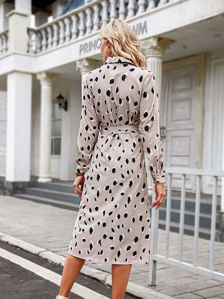 Women's Leopard Print Shirt Dress with Belt | Midi