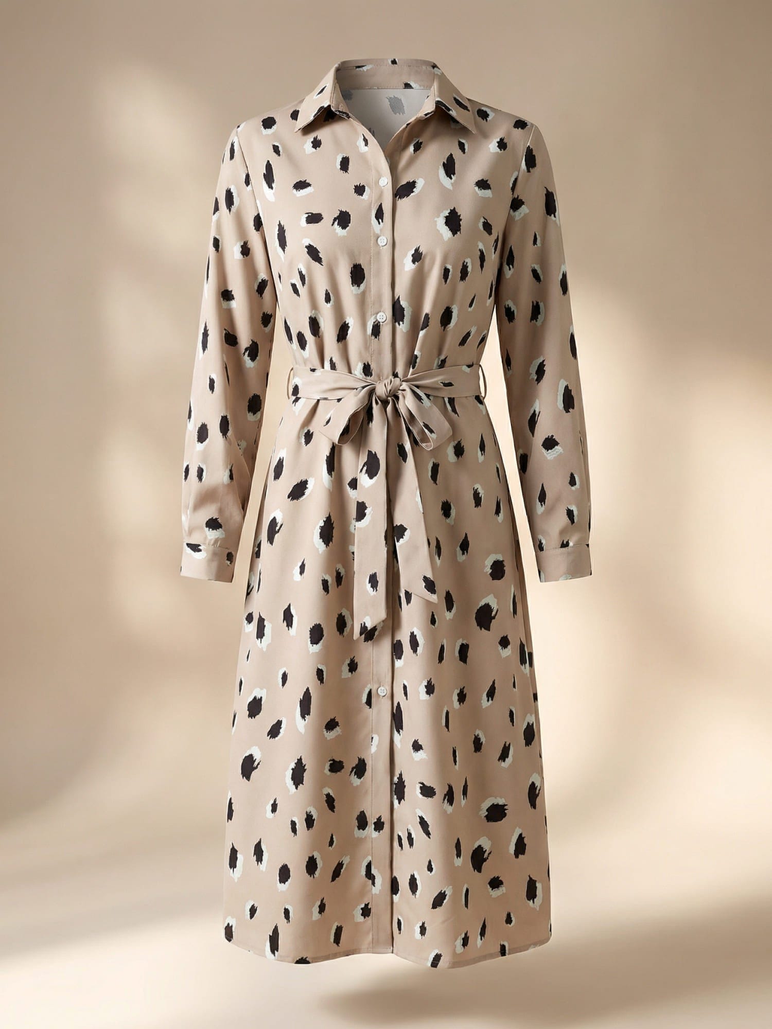 Women's Leopard Print Shirt Dress with Belt | Midi