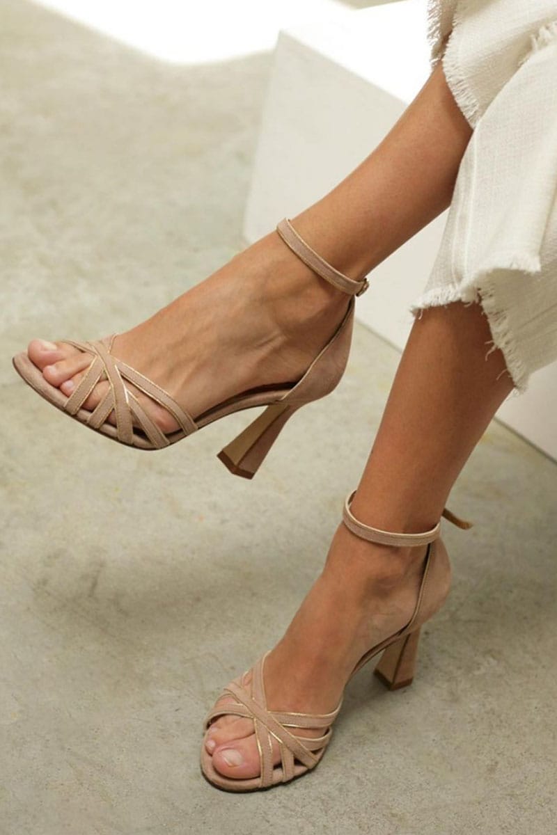 Women's Nude Peep Toe Stiletto Heels | Strappy