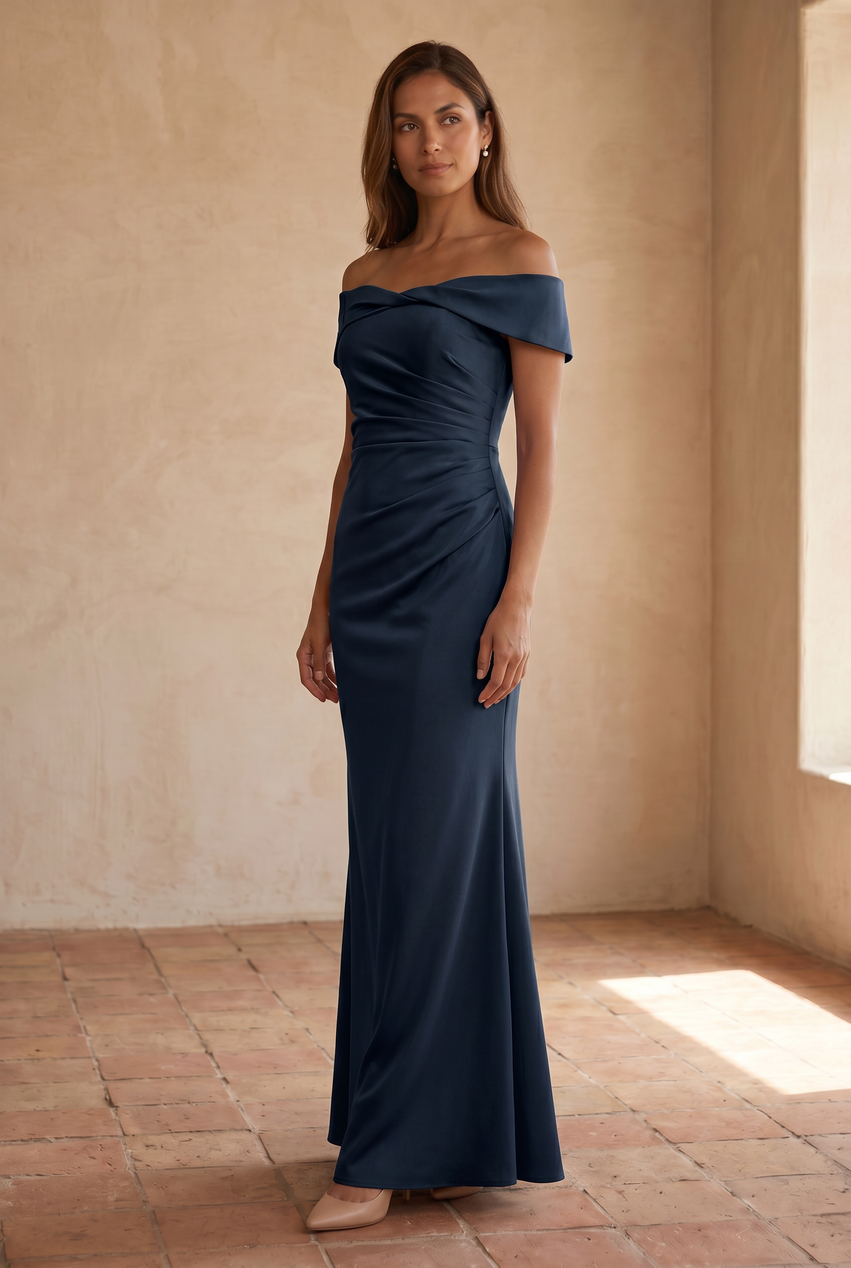 Women's Off Shoulder Ruched Fitted Graduation Dress | Maxi