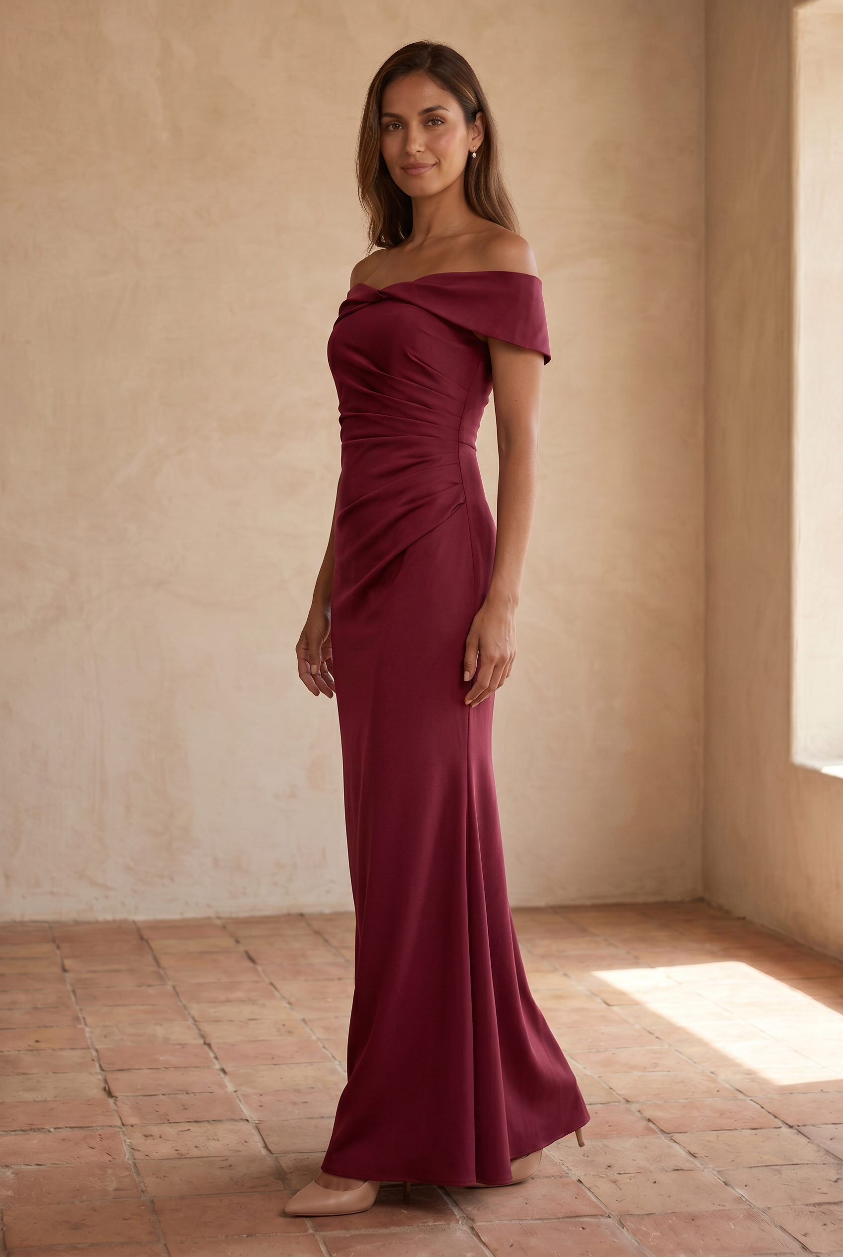 Women's Off Shoulder Ruched Fitted Graduation Dress | Maxi