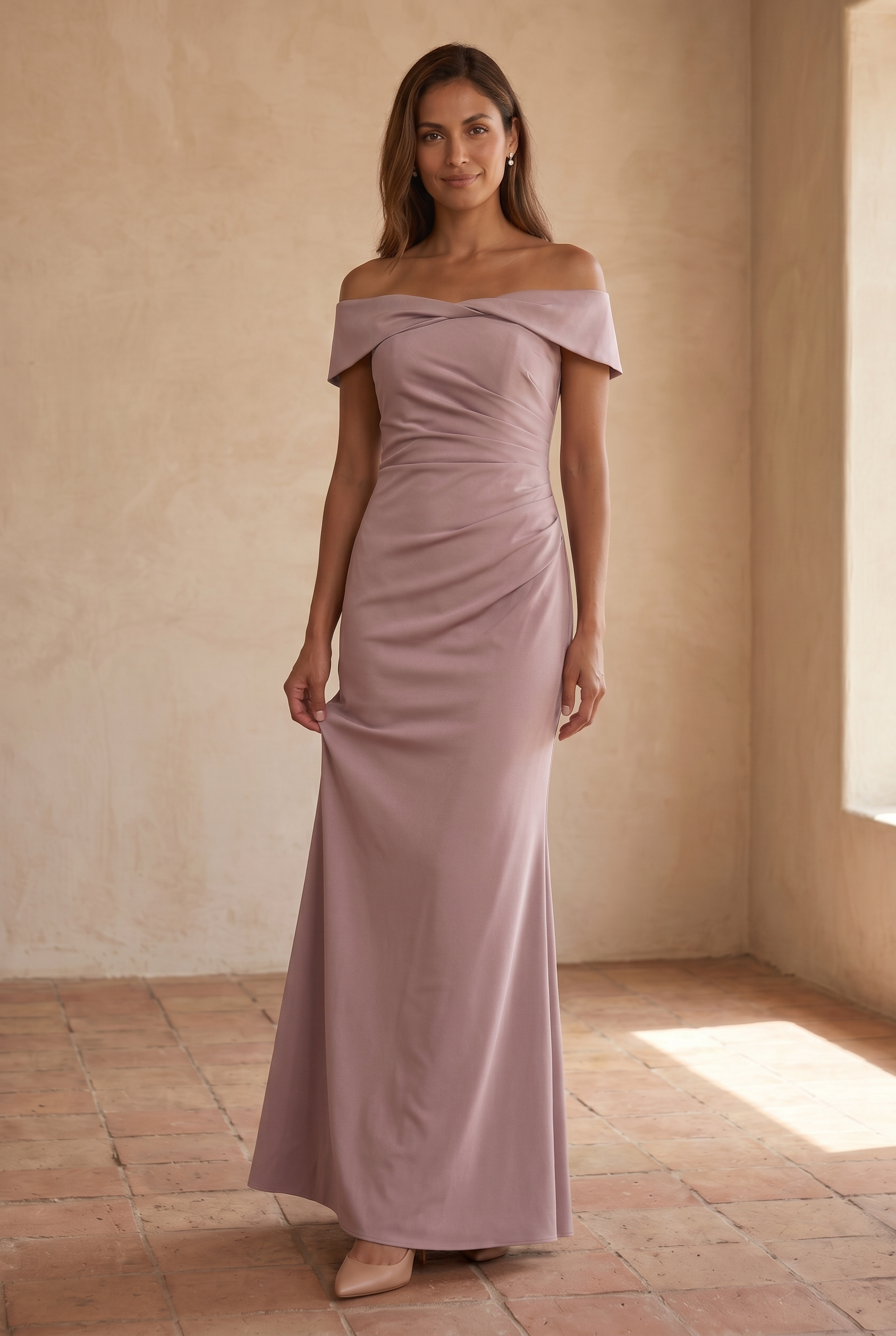 Women's Off Shoulder Ruched Fitted Graduation Dress | Maxi
