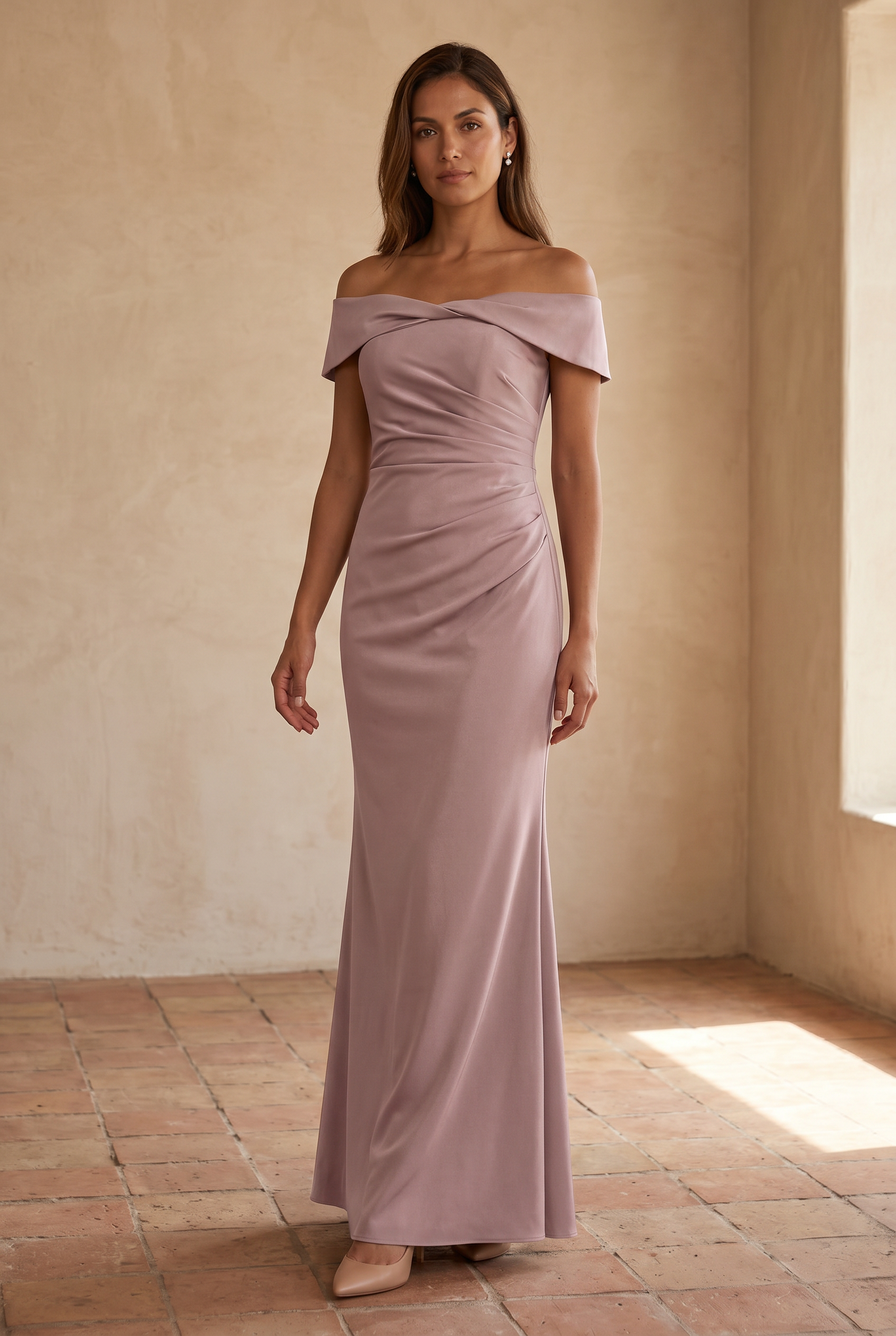 Women's Off Shoulder Ruched Fitted Graduation Dress | Maxi
