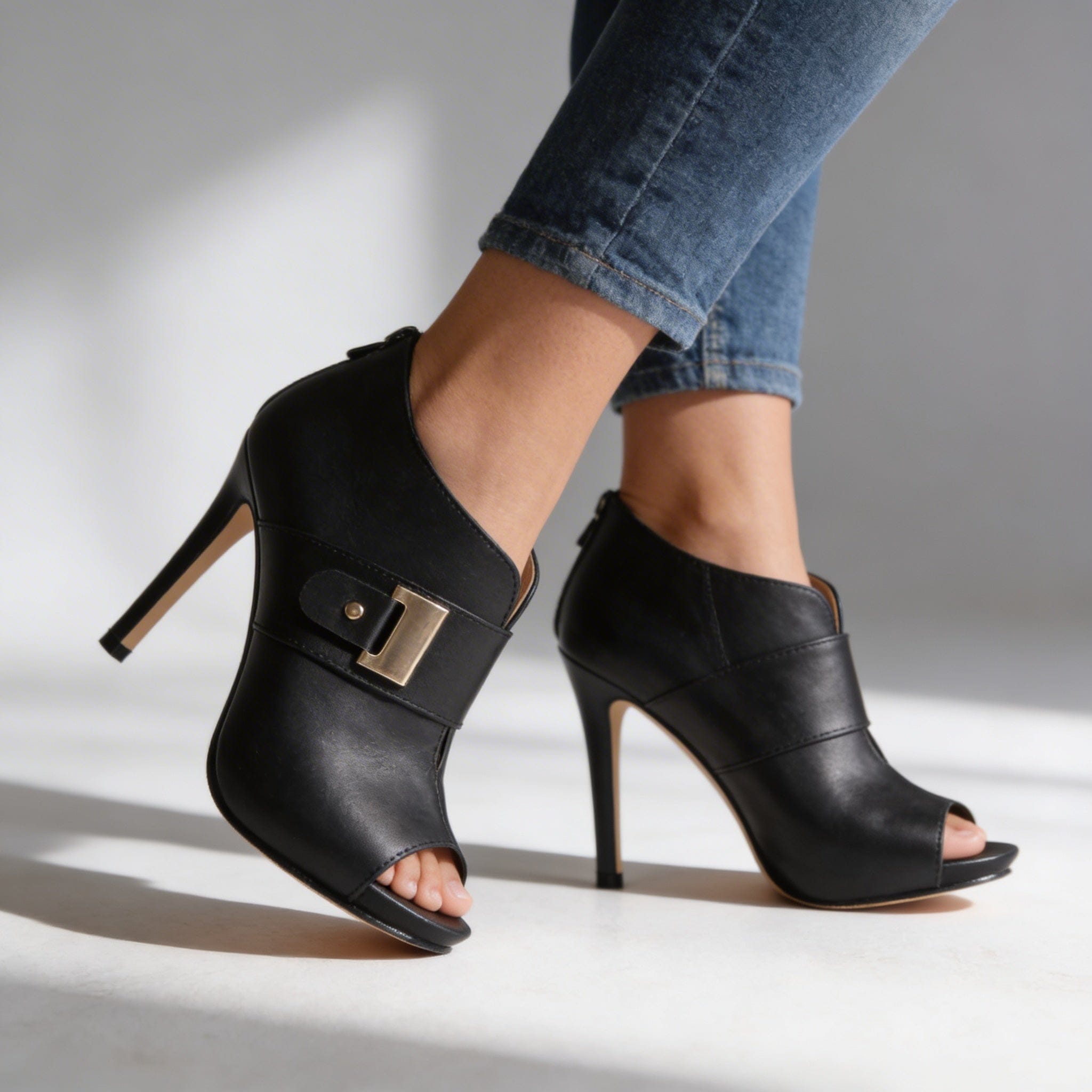 Women's Peep Toe Stiletto Heels | Buckle Detail