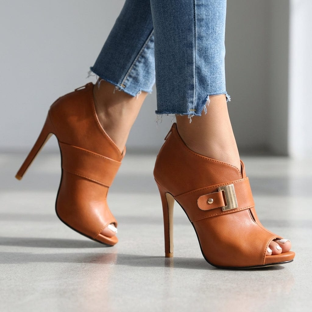 Women's Peep Toe Stiletto Heels | Buckle Detail
