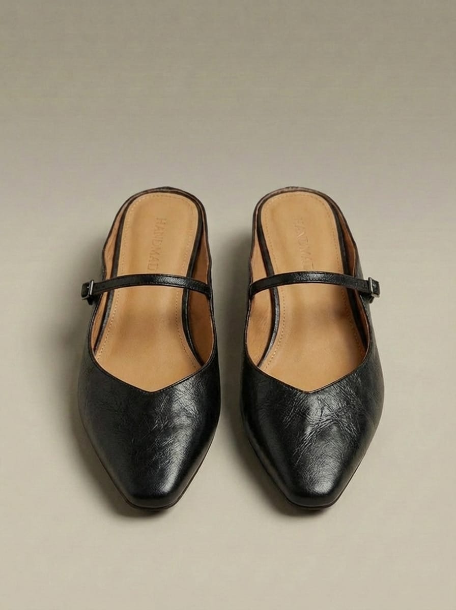 Women’s Pointed Toe Buckle Strap Flat Mules | Classic