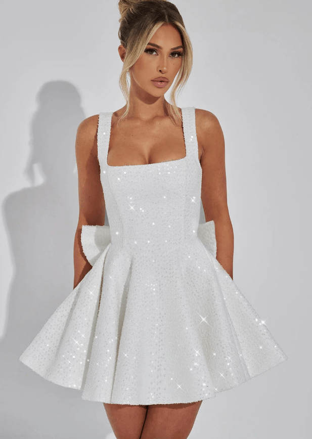 Women's Sequin Cocktail Dress with Bow Detail | Mini