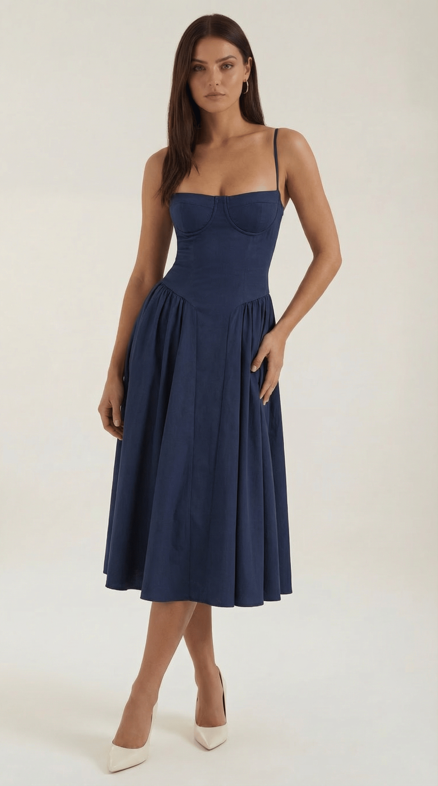 Women's Spaghetti Strap Floral Print Flared Graduation Dress | Midi