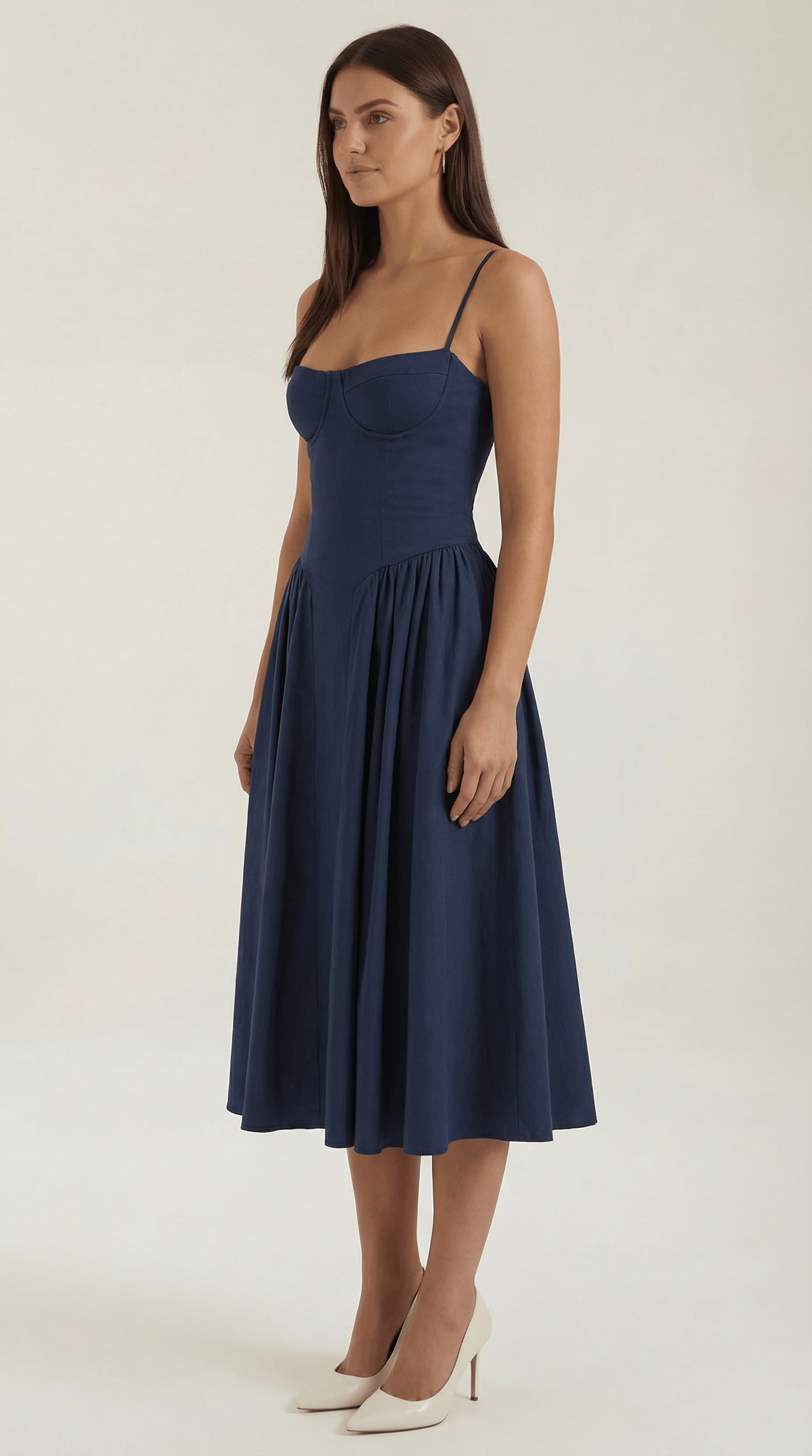 Women's Spaghetti Strap Floral Print Flared Graduation Dress | Midi