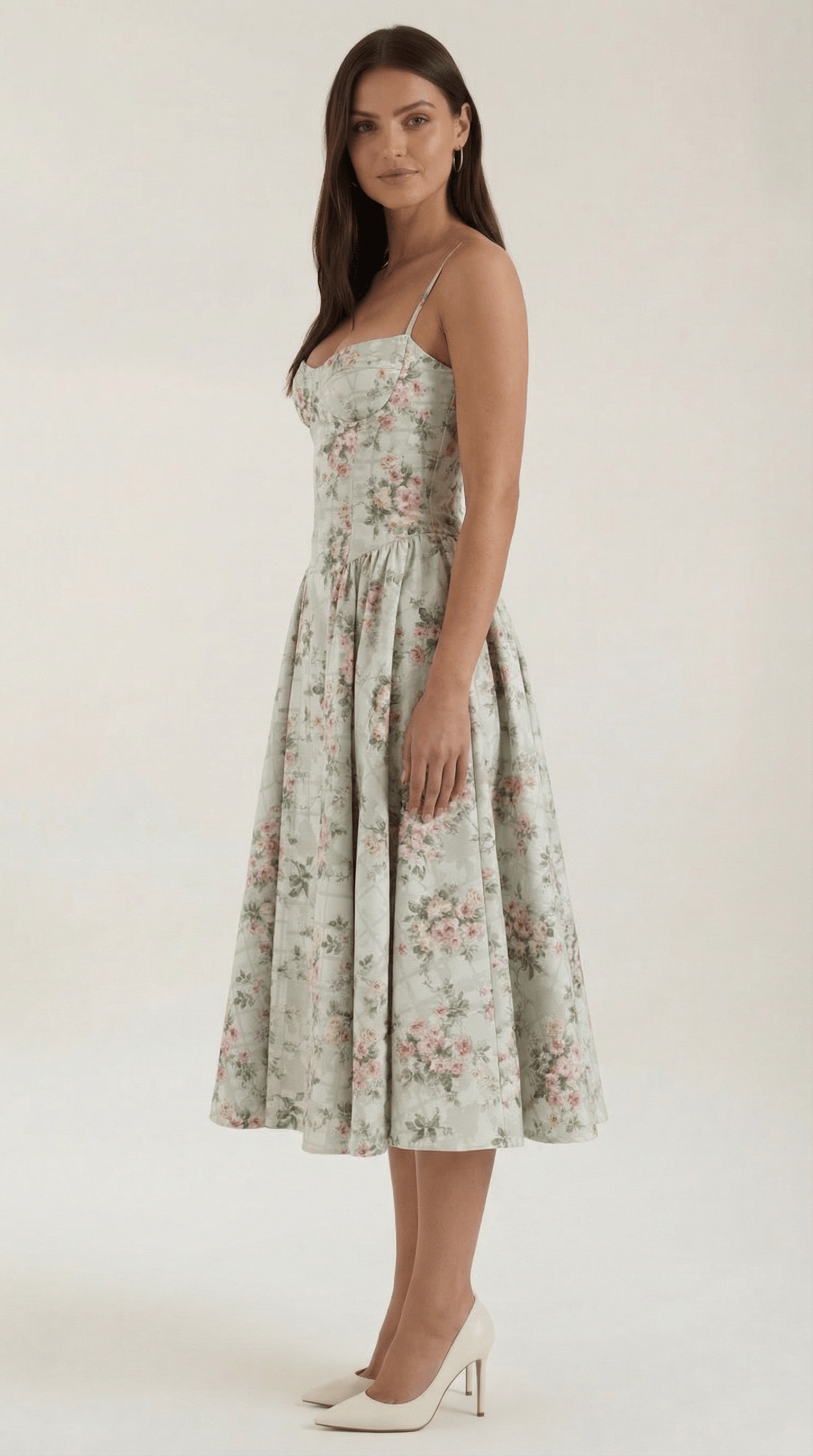 Women's Spaghetti Strap Floral Print Flared Graduation Dress | Midi