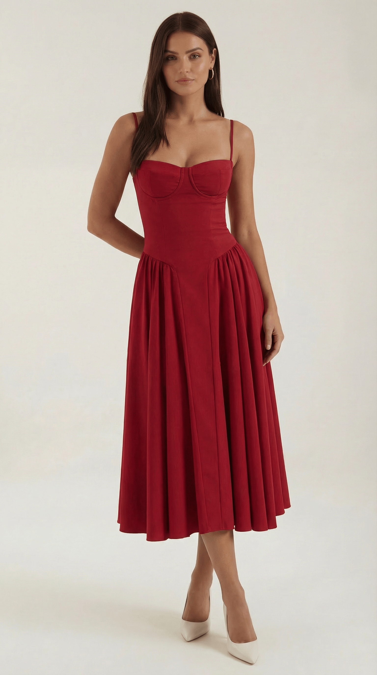 Women's Spaghetti Strap Floral Print Flared Graduation Dress | Midi