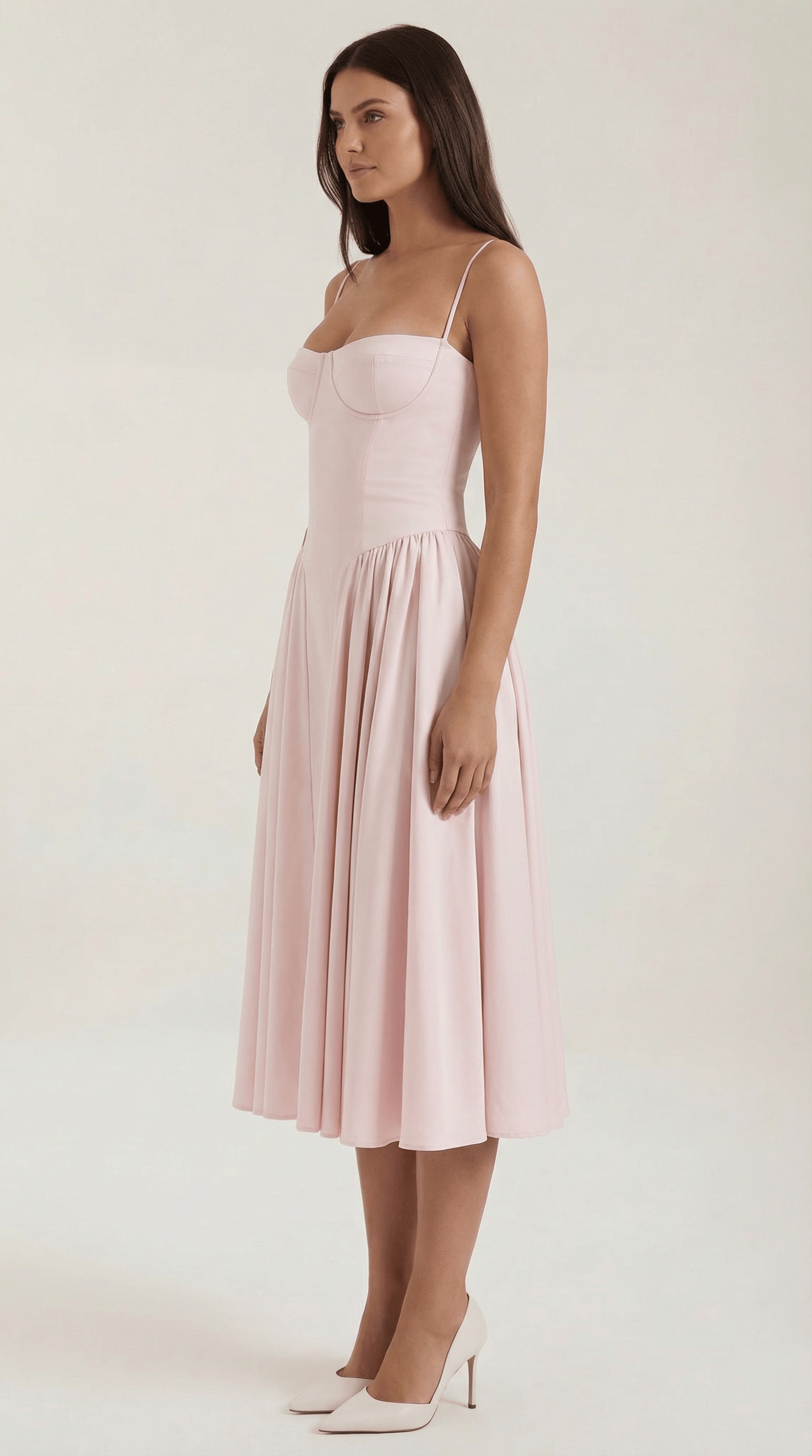 Women's Spaghetti Strap Floral Print Flared Graduation Dress | Midi