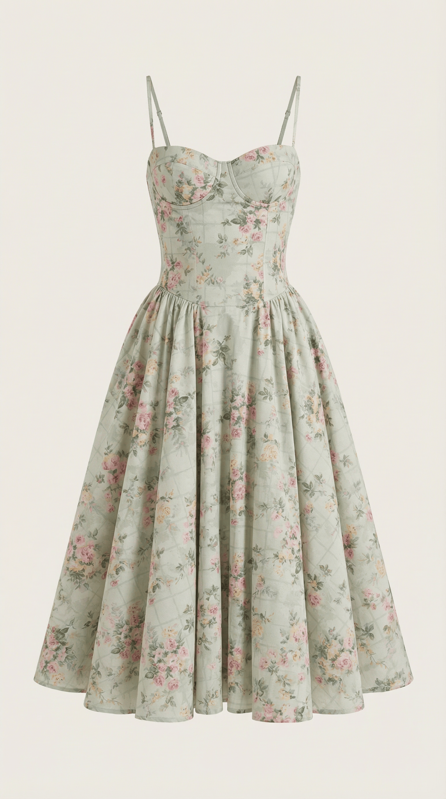 Women's Spaghetti Strap Floral Print Flared Graduation Dress | Midi