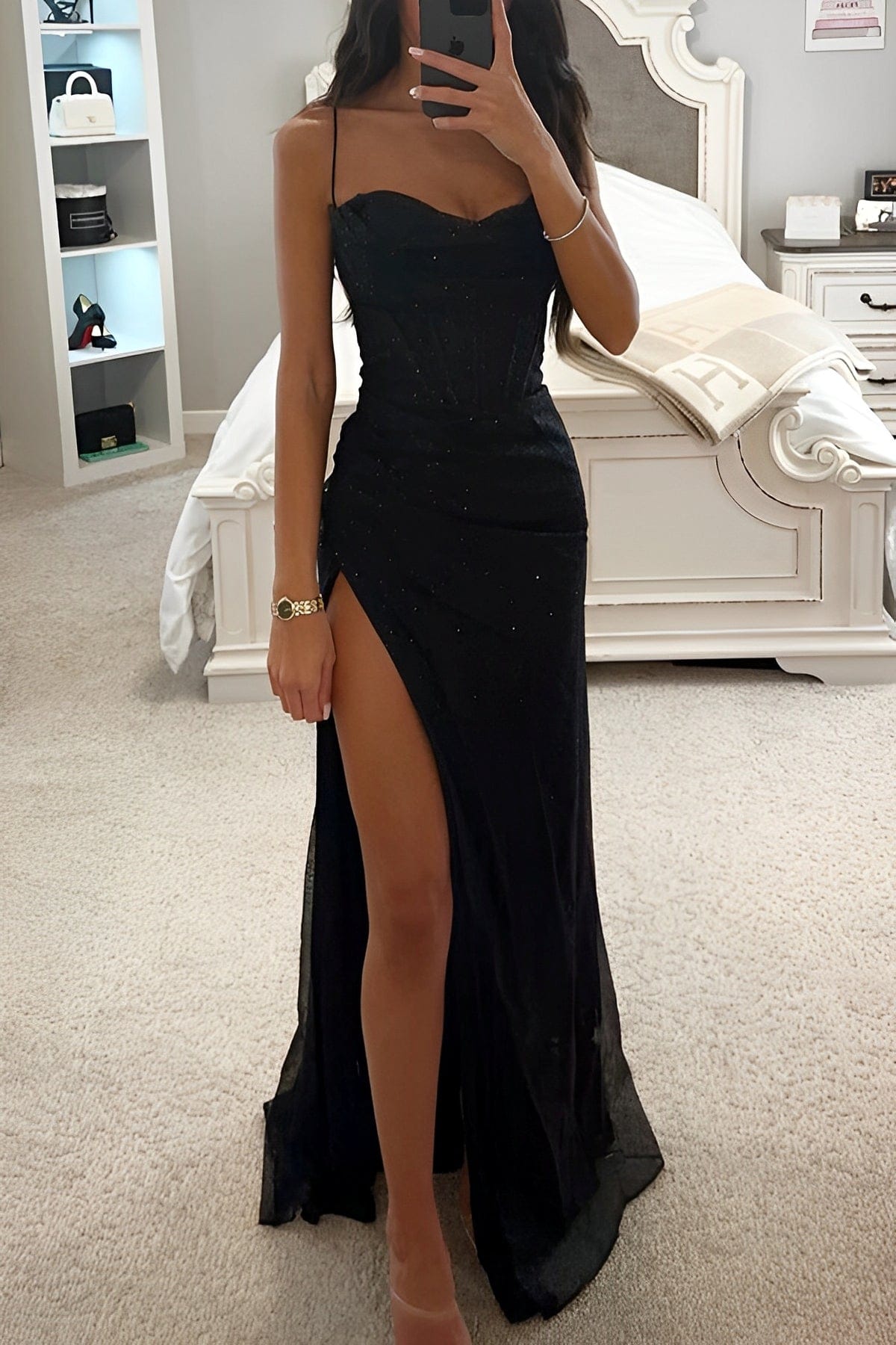 Women's Sparkly Corset Sleeveless Prom Dress | Maxi