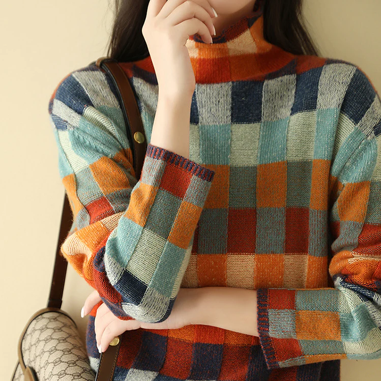 Women’s Sweater | Check Knit Crew Neck
