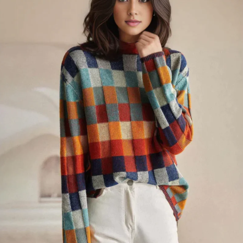 Women’s Sweater | Check Knit Crew Neck