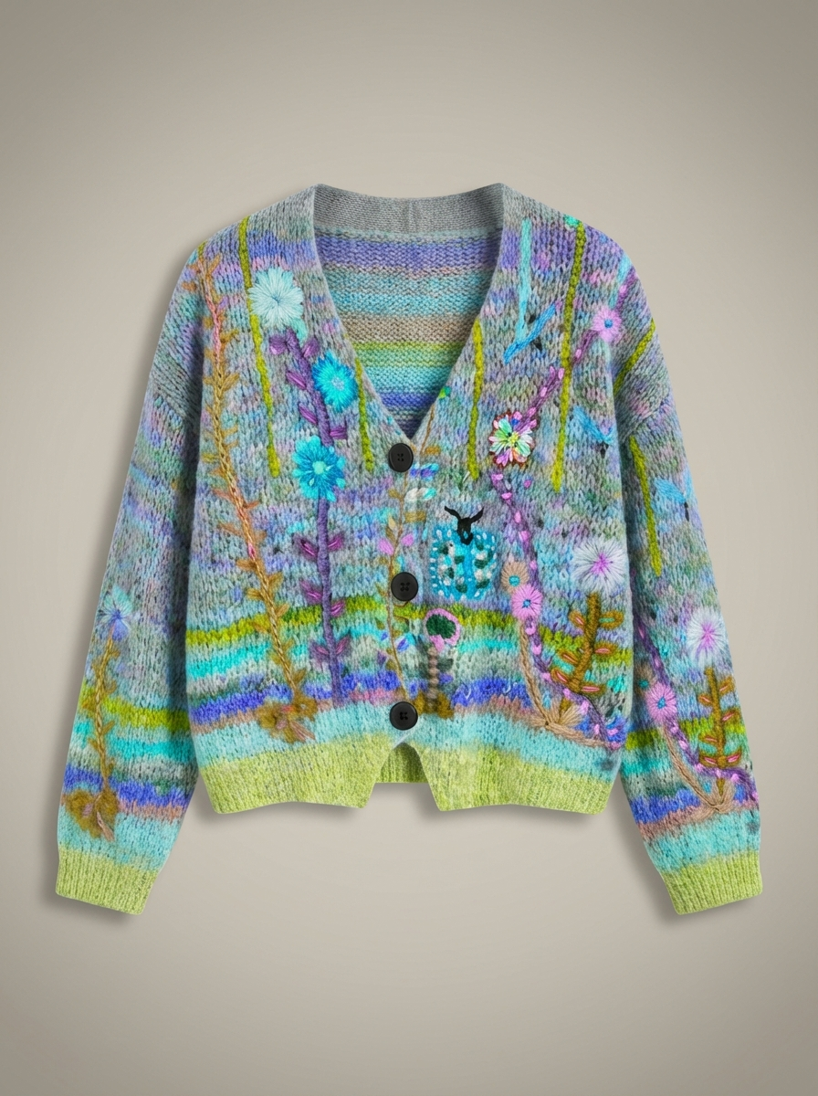 Women's V-Neck Floral Print Knit Cardigan | Button Up