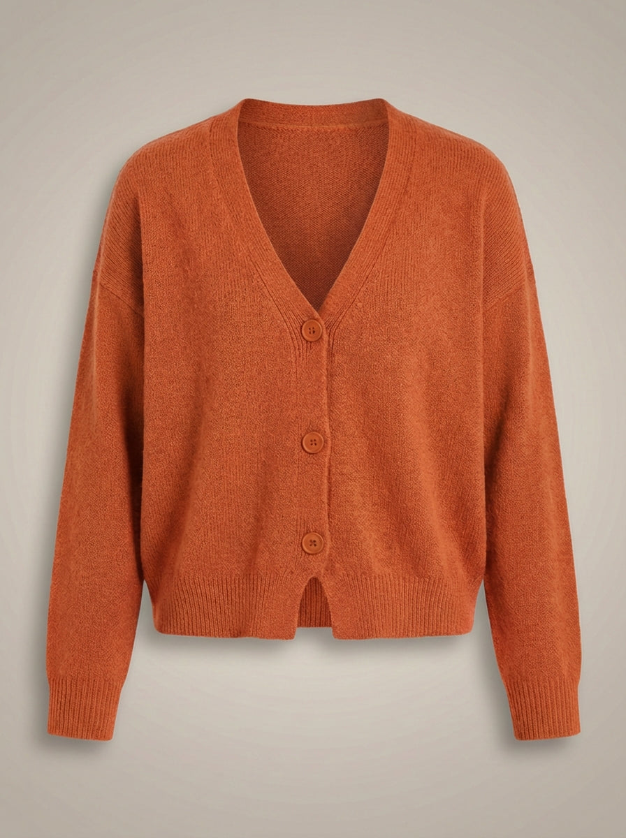 Women's V-Neck Long Sleeves Knit Button Cardigan | Oversized