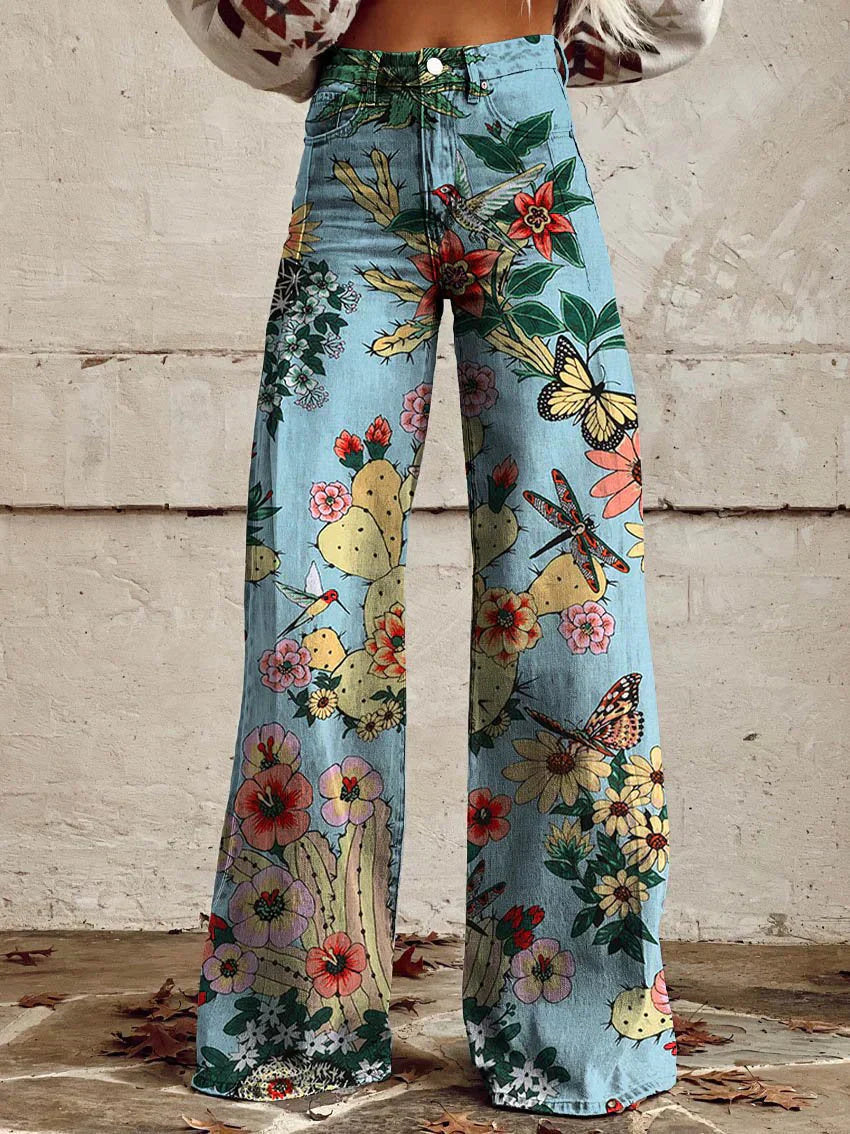 Women’s Trousers | Wide Leg Printed Vintage Floral Design