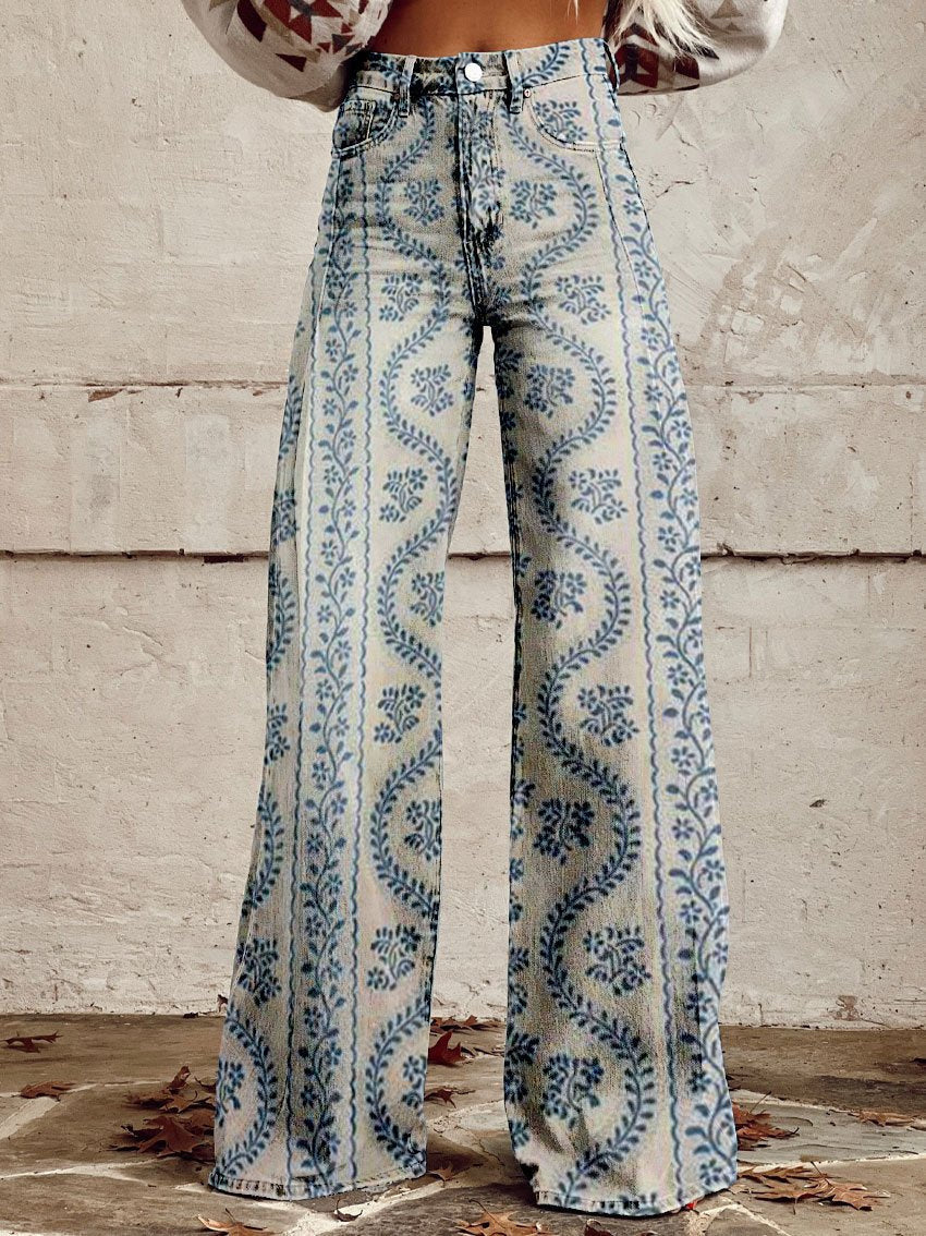 Women’s Trousers | Wide Leg Printed Vintage Floral Design