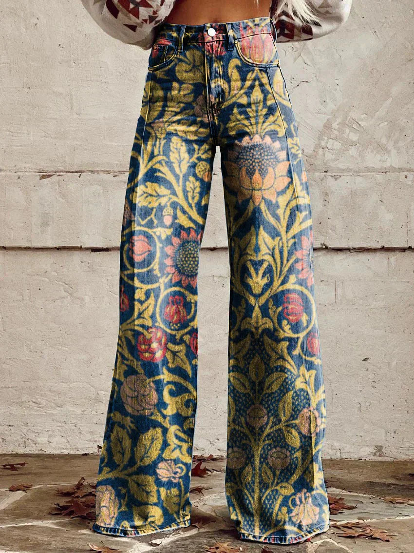 Women’s Trousers | Wide Leg Printed Vintage Floral Design