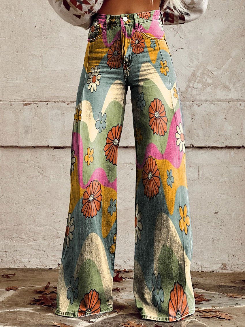 Women’s Trousers | Wide Leg Printed Vintage Floral Design